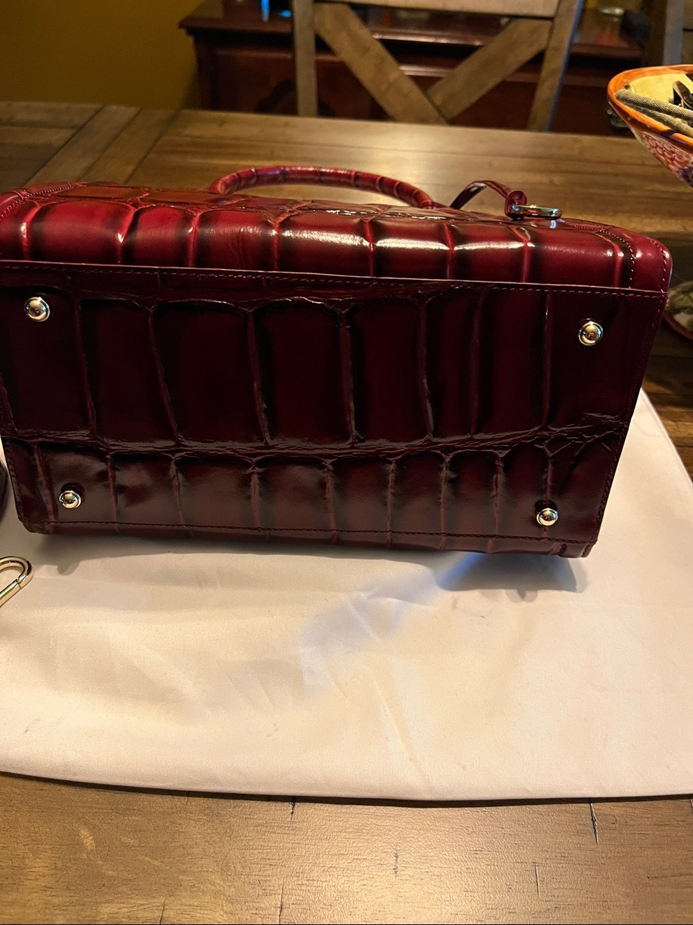 Brahmin Deep Burgundy Croc-Embossed Leather Satchel - Picture 10 of 11